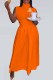 Orange Elegant Print Letter Half A Turtleneck Waist Skirt Dresses