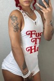 White Casual Letter Print Basic U Neck Vest Dress Dresses