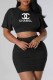 Black Elegant Print Fold Letter O Neck Short Sleeve Two Pieces