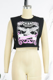 Pink Casual Street Print Patchwork Asymmetrical O Neck T-Shirts
