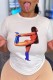 White Casual Print Basic O Neck T-Shirts