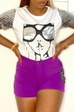 Yellow Casual Print Patchwork O Neck T-Shirts