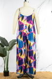 Multi-color Casual Street Print Spaghetti Strap Loose Jumpsuits