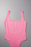 Pink Sexy Solid Patchwork U Neck Sleeveless Two Pieces