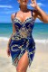 Blue Sexy Print Backless Swimwears (With Paddings)