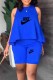 Blue Casual Print Letter O Neck Sleeveless Two Pieces