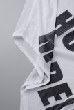 White Sexy Letter Print Patchwork See-through Asymmetrical U Neck Pencil Skirt Dresses