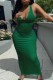 Green Street Print Letter V Neck One Step Skirt Dresses
