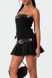 Black Sexy Solid Backless Strapless Sleeveless Skinny Denim Dresses