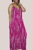 Rose Red Casual Work Elegant Solid Pocket Spaghetti Strap Straight Dresses
