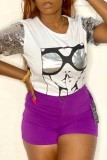 Yellow Casual Print Patchwork O Neck T-Shirts