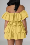 Yellow Sexy Casual Solid Patchwork Backless Off the Shoulder Short Sleeve Two Pieces