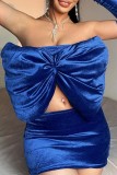 Pink Sexy Solid Backless With Bow Strapless Two Pieces (With Sleeves)