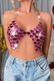Silver Sexy Patchwork Patchwork Chains Backless Halter Tops
