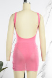 Pink Sexy Solid Patchwork U Neck Sleeveless Two Pieces