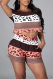 Multicolor Casual Print Patchwork O Neck Short Sleeve Two Pieces