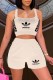 White Street Print Letter U Neck Sleeveless Two Pieces