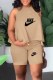Khaki Casual Print Letter O Neck Sleeveless Two Pieces