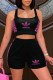 Black Pink Street Print Letter U Neck Sleeveless Two Pieces
