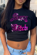 Black Casual Street Print Patchwork Letter O Neck T-Shirts
