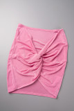 Pink Sexy Solid Patchwork U Neck Sleeveless Two Pieces
