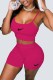 Rose Red Street Embroidery Patchwork Spaghetti Strap Sleeveless Two Pieces
