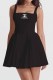 Black Sexy Print Backless Letter Square Collar Princess Dresses