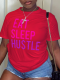 Red Daily Vintage Print Patchwork Letter O Neck T-Shirts