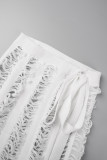White Sexy Solid Bandage Hollowed Out Patchwork Slit Spaghetti Strap Sleeveless Two Pieces