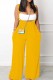 Yellow Sexy Casual Solid Backless Spaghetti Strap Sleeveless Two Pieces