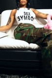 White Casual Letter Print Basic O Neck Tops