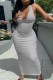 Grey Street Print Letter V Neck One Step Skirt Dresses