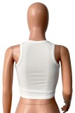 White Casual Letter Print Basic O Neck Tops