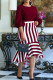 Burgundy Casual Work Elegant Striped Patchwork Flounce O Neck Irregular Dress Dresses