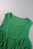 Green Sexy Solid Patchwork See-through Flounce O Neck Sleeveless Two Pieces