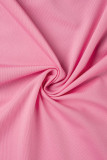 Pink Sexy Solid Patchwork U Neck Sleeveless Two Pieces