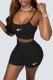 Black Street Embroidery Patchwork Spaghetti Strap Sleeveless Two Pieces
