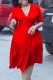 Red Casual Solid Patchwork V Neck A Line Dresses