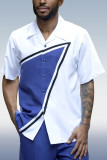 White Men's 2 Piece Short Sleeve Walking Suit Lightning Color Block in Purple