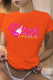 Orange Street Print Patchwork Letter O Neck T-Shirts
