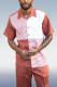 Orange Red Men's 2 Piece Short Sleeve Walking Suit Contrast Stripe in Rust