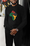 Black Men's Casual Color Blocking Long Sleeve Walking Suit-183
