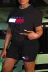 Black Casual Print Letter O Neck Short Sleeve Two Pieces