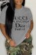 Grey Casual Print Letter O Neck T-Shirts