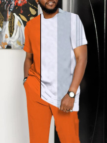 White Orange Suitmens Men's Art Print Short Sleeve Suit 226