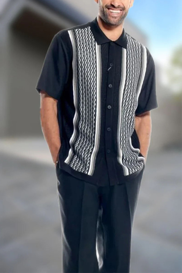 Black Gray Navy Blue Men's 2 Piece Short Sleeve Walking Suit