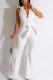 White Casual Solid Patchwork Backless Turndown Collar Skinny Jumpsuits