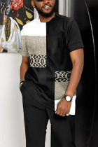 Black Men's Casual Colorblock Walking Suit-029