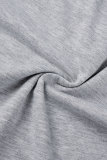 Grey Casual Print Hollowed Out Patchwork O Neck T-Shirts