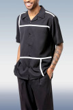 Black Color Block Short Sleeve Walking Set Available in 4 Colors